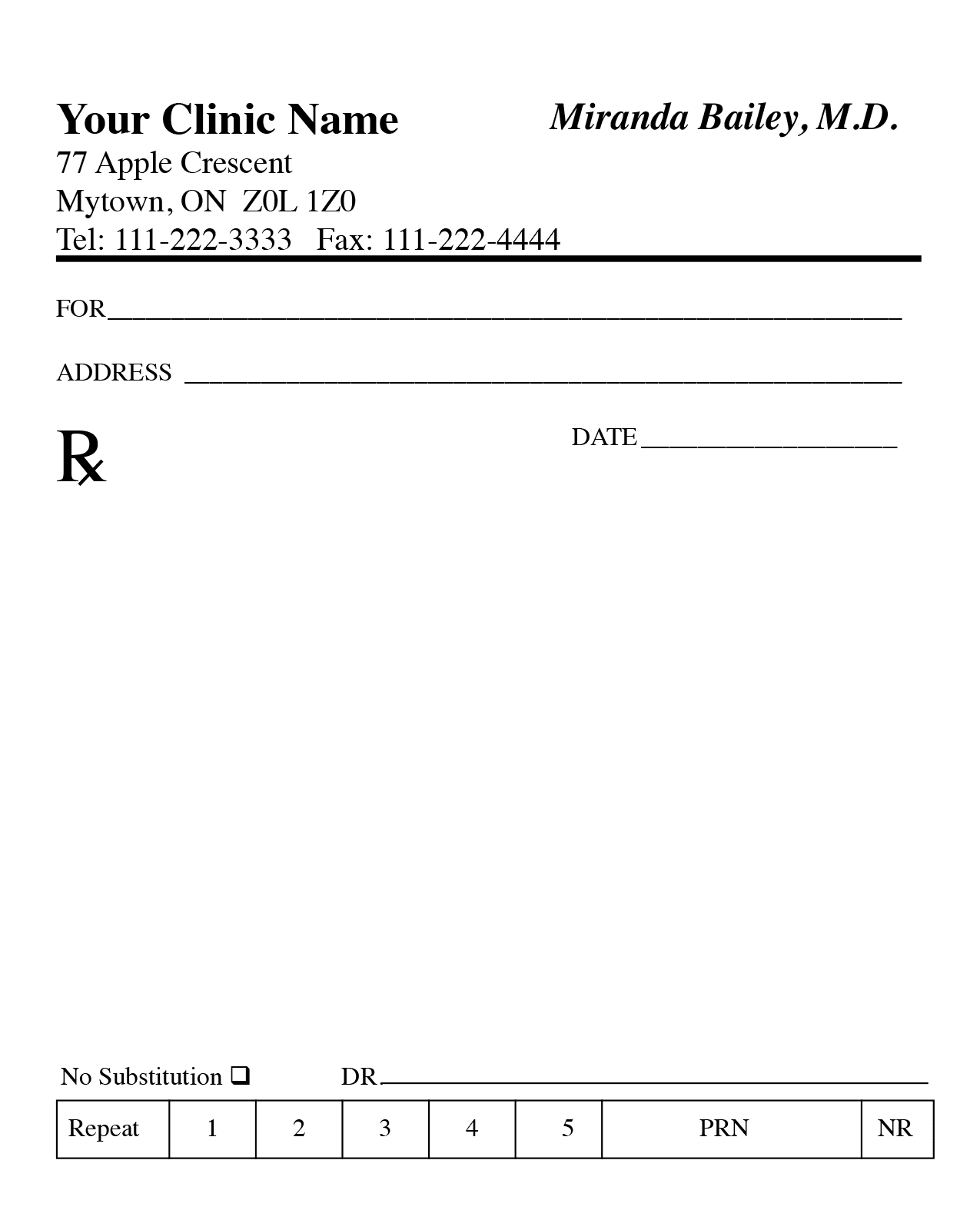 PRESCRIPTION FORMS 24 ~ 24print.ca Pertaining To Blank Prescription Form Template