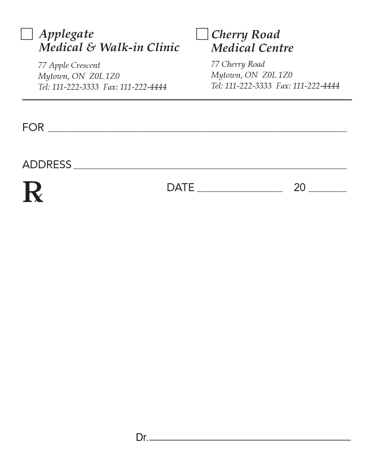 PRESCRIPTION FORMS 20101