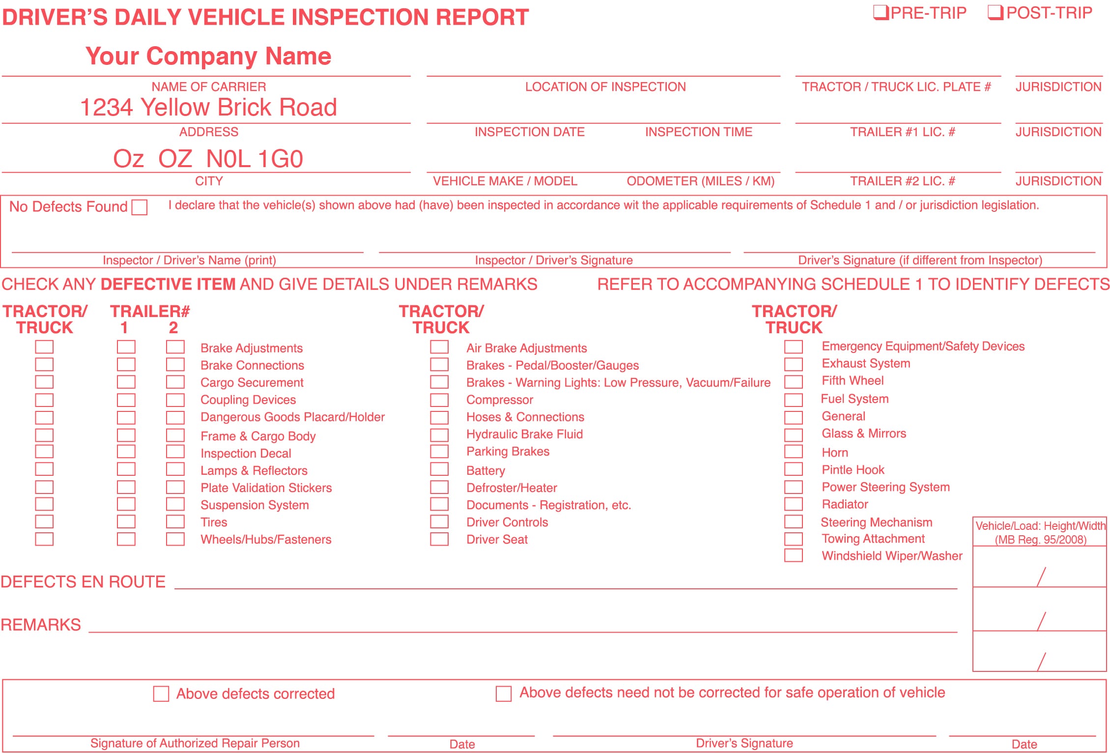 Driver's Daily Inspection Report