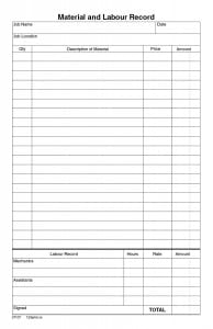 MATERIAL & LABOUR RECORD FORM ~ 123print.ca