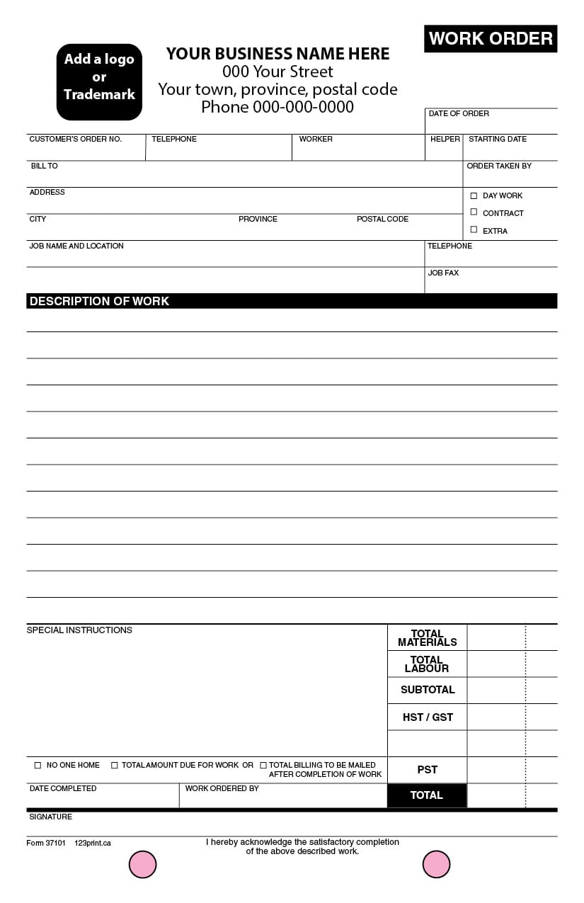 Printable Work Order Forms 9673