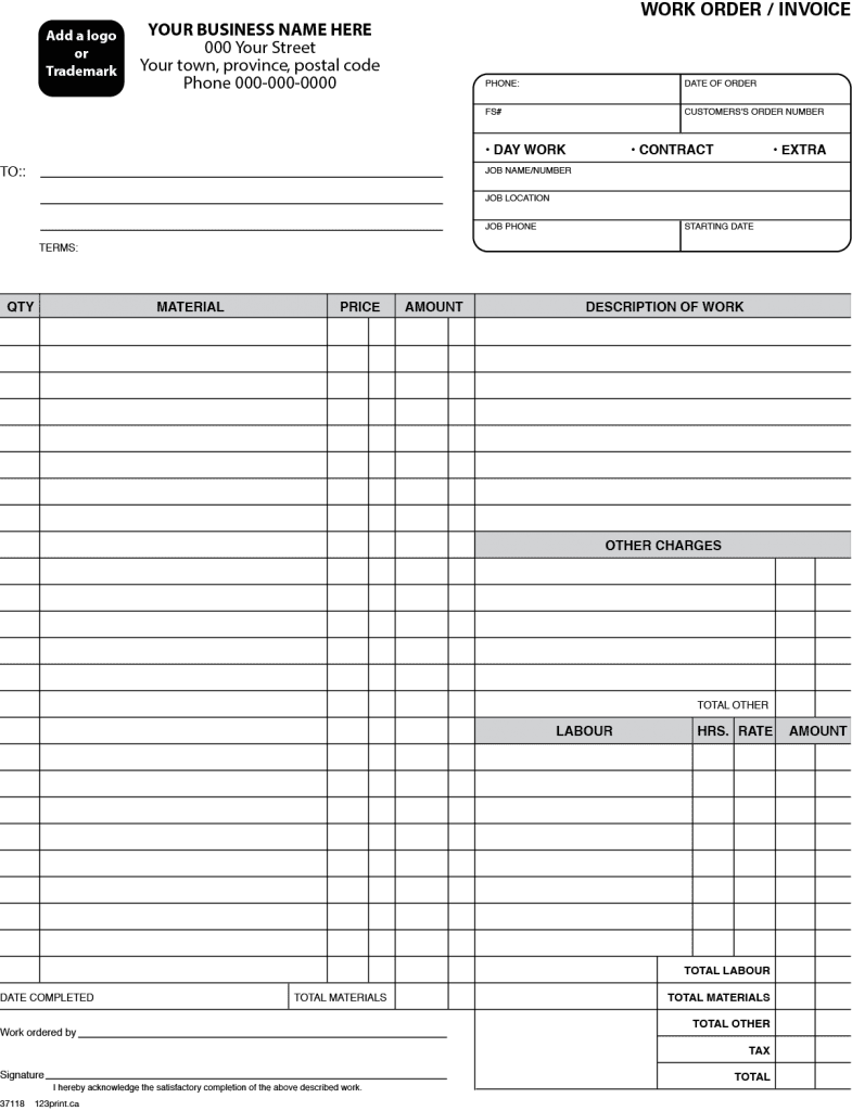WORK ORDER – GENERAL 37118 - 123print.ca