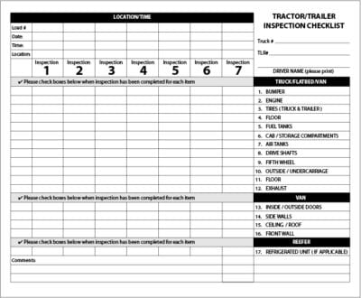 Tractor/Trailer Inspection Form ~ 123print.ca